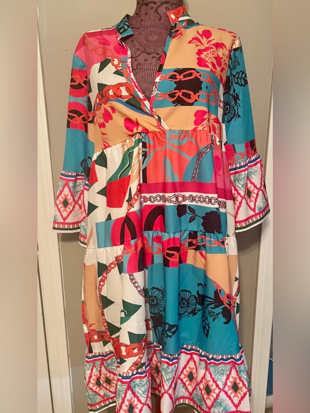 Vibrant Abstract Printed Mini Dress - Multicolor NWOT Size M